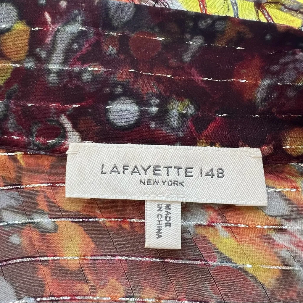 Lafayette 148 Harlan Floral SilkBlend Sheer Long Sleeve Blouse Brown Size M - Image 10