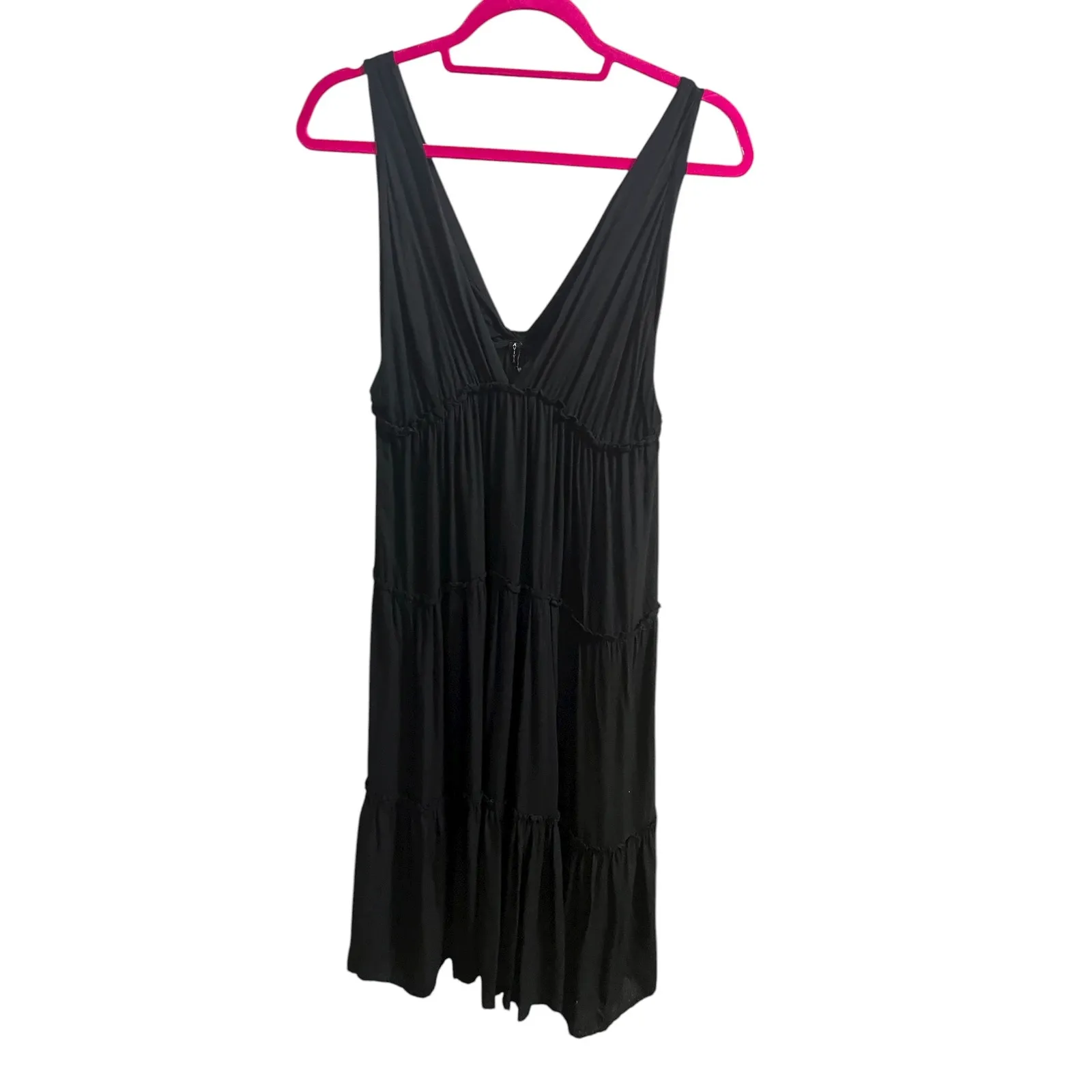 Raviya Dress Small Black Tiered Layered Maxi Swim Cover Up Boho Resort Style - Image 4