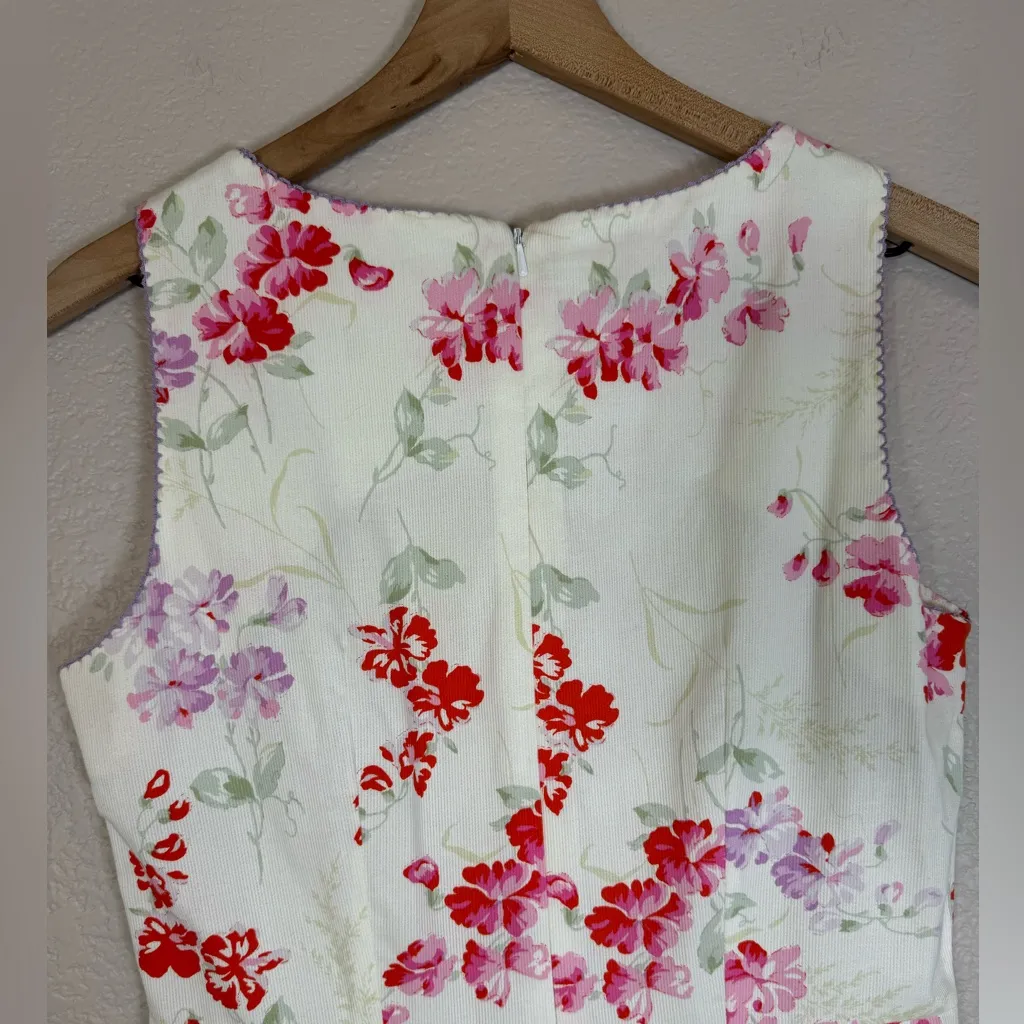 Vintage 1990’s Laura Ashley Floral Sheath Shift Cotton Dress US 6 White Pink - Image 11