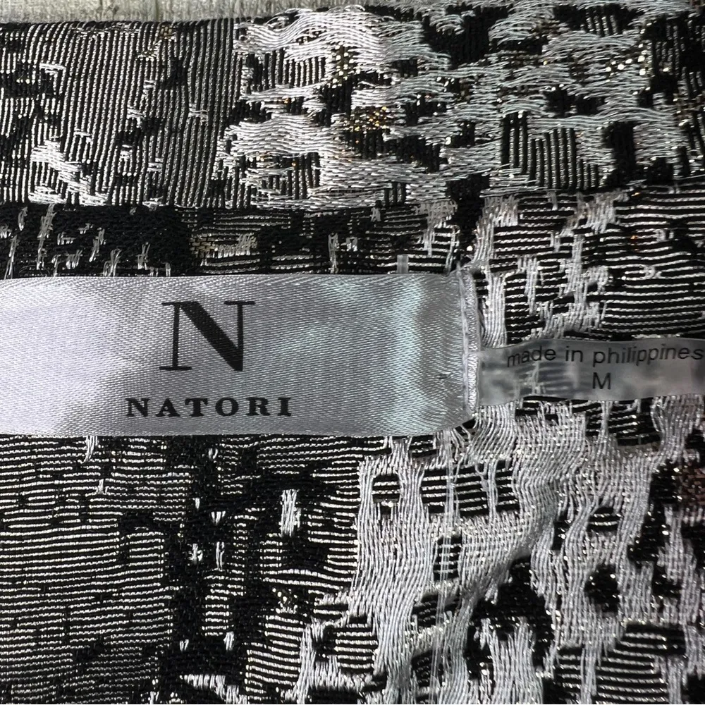 Natori Size Medium Metallic Jacquard Silver/Gold Open Front Jacket/Eveni… Silver - Image 5