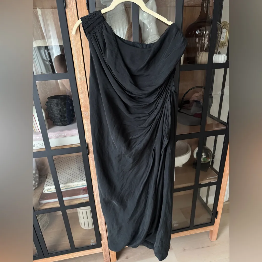 All Saints asymmetrical midi dress ruched cowl neck black tie maxi layla satin - Image 4