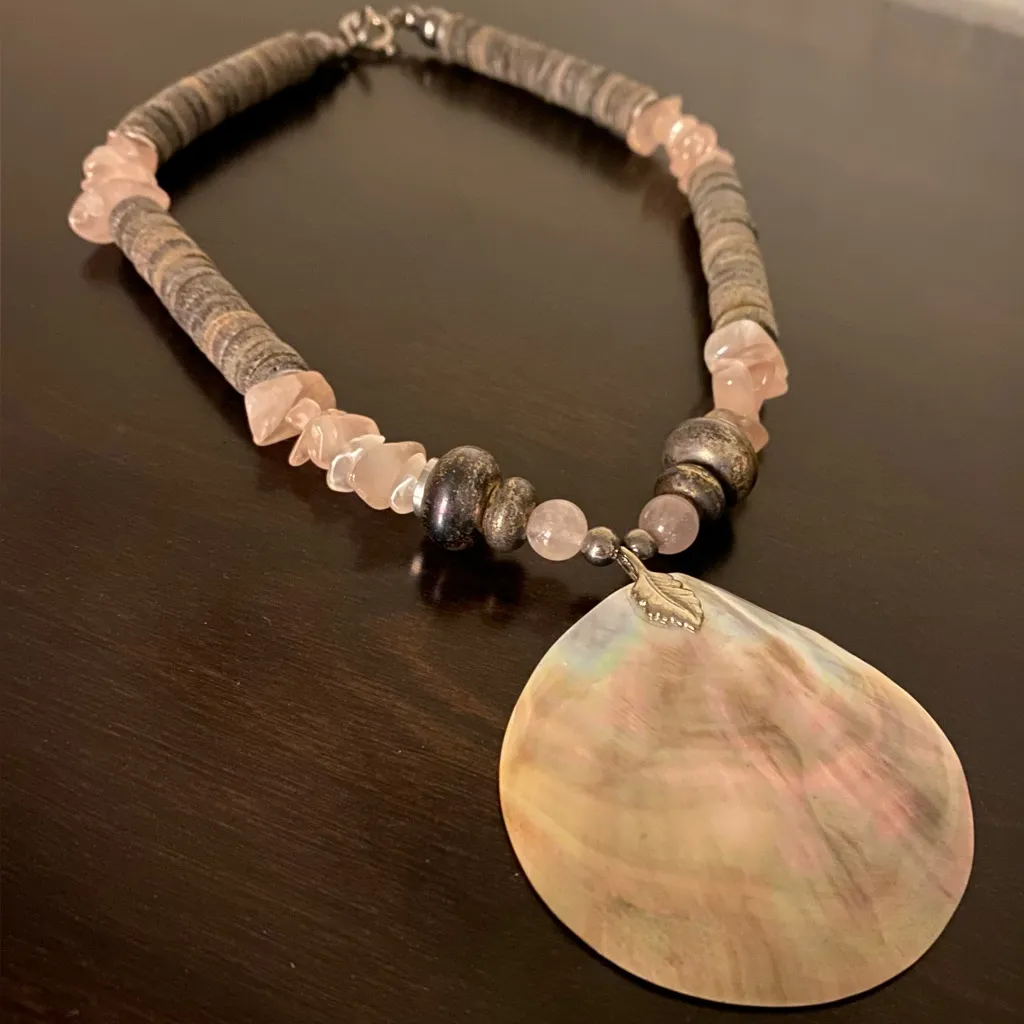 Liberty House Maui Rose Quartz MOP Pendant Necklace | Tropical Puka Pink - Image 2