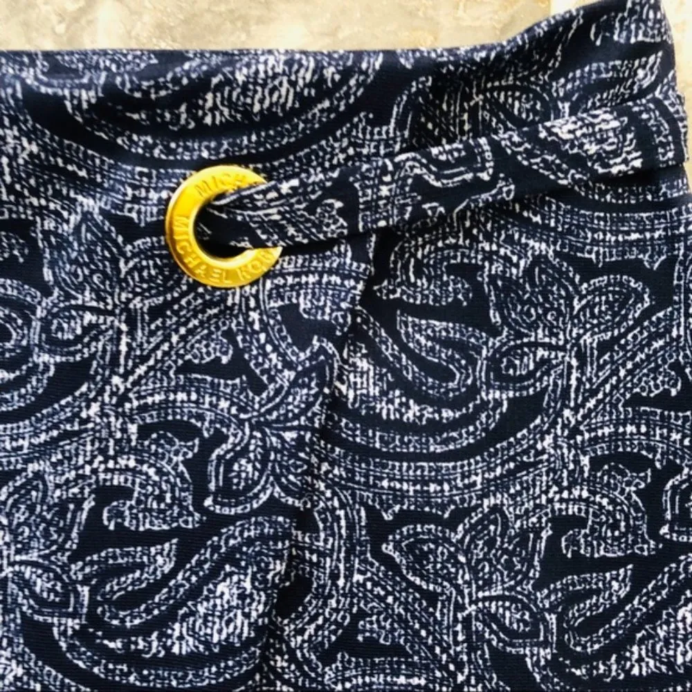 Michael Kors Faux Wrap Paisley Mini Skirt in True Navy, Size L New with Tag - Image 5
