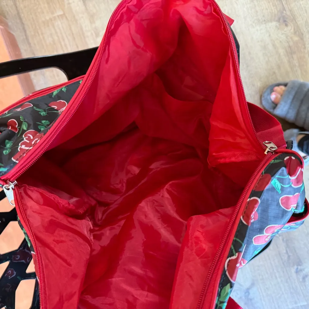 Cherry Print Tote Bag Black - Image 3