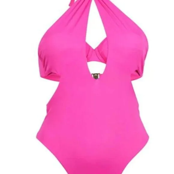 NEW L'Agent‎ by Agent Provocateur Adrina halter cut out swimsuit, pink Pink Size L - Image 4