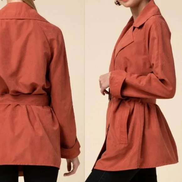 Faux Suede‎ Double Breasted Trench Coat - Image 10