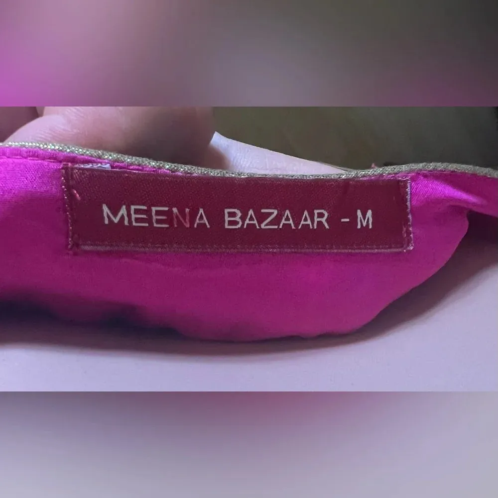 Meena Bazaar Embroidered Gown Anarkali Dress Gold & Hot Pink - Image 13