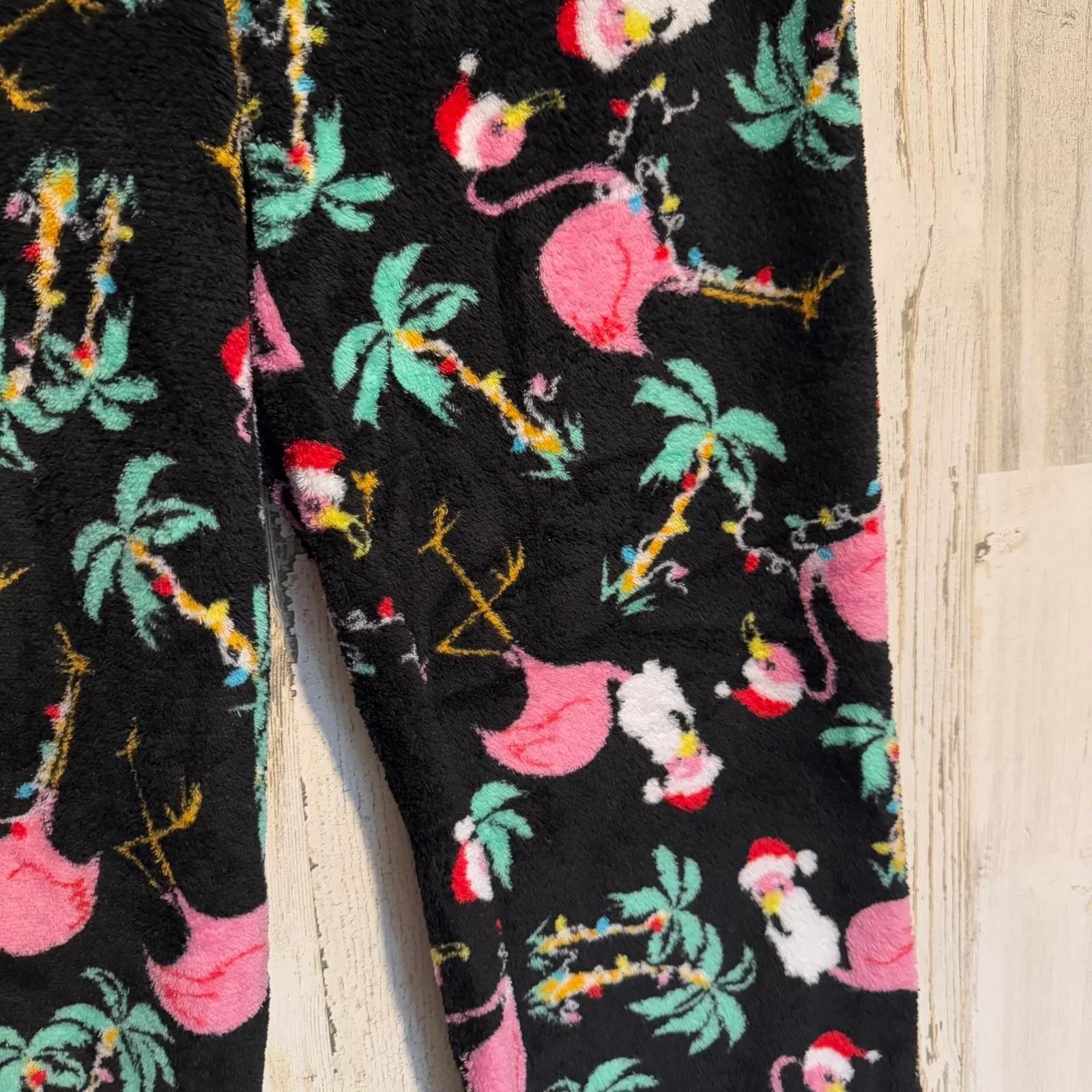 Women's Secret Treasures Large (14-14)  Black PJ Casual Pants Flamingo Print - Image 3