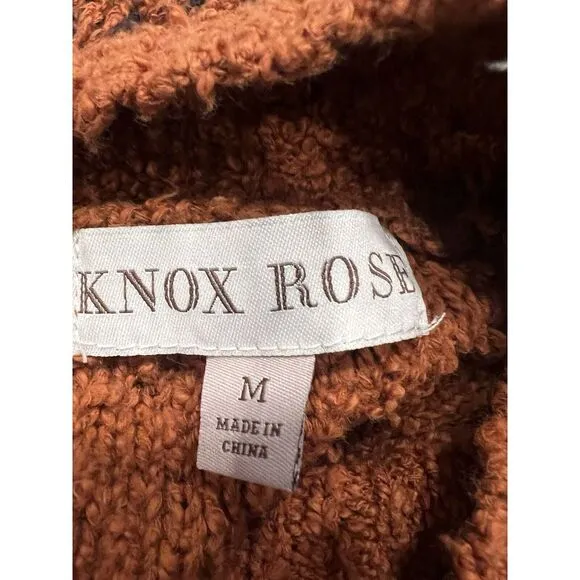 Knox Rose Women Sweater Mock‎ Neck Drop Shoulder Side Split Brown Cotton Blend - Image 3