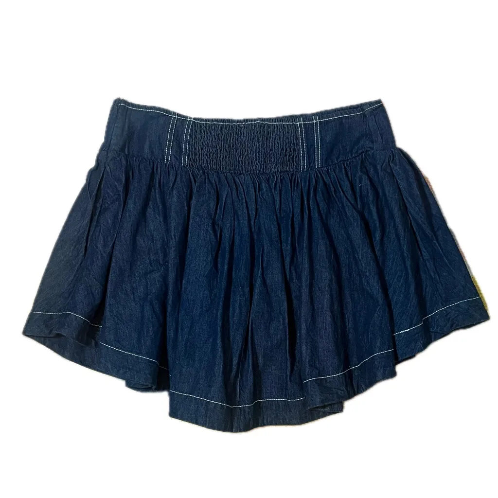 Pilcro Basque Waist Denim Mini Skirt Contrast Stitching Large Blue - Image 2