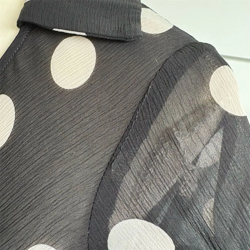 Sandra Darren Women's Size 4 Black Polka Dot Sheer Wrap Dress Midi Length A-line - Image 7