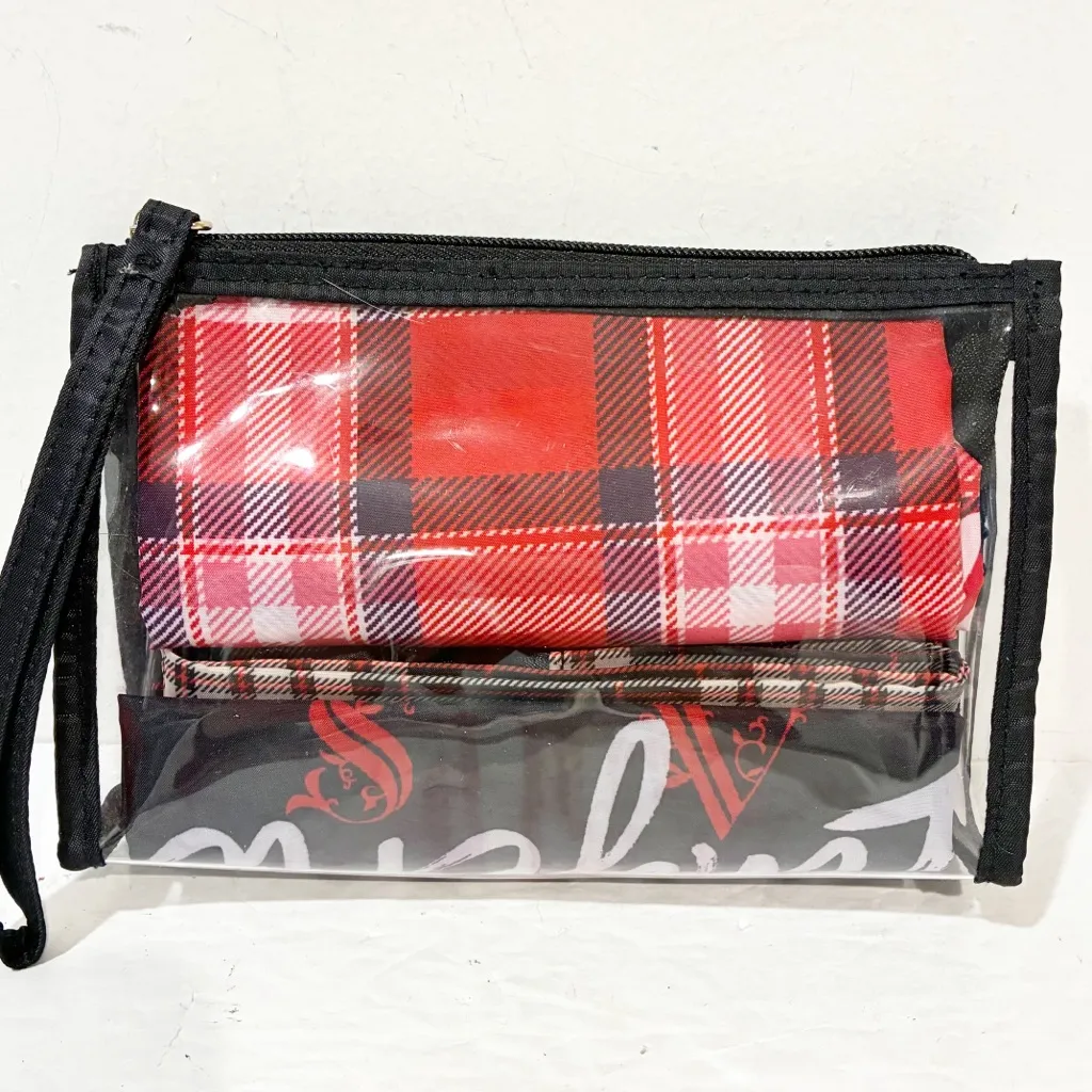 VICTORIA'S SECRET 4 PIECE Bag Set PLAID LAUNDRY LINGERIE SHOE Clear MAKE UP Case - Image 3