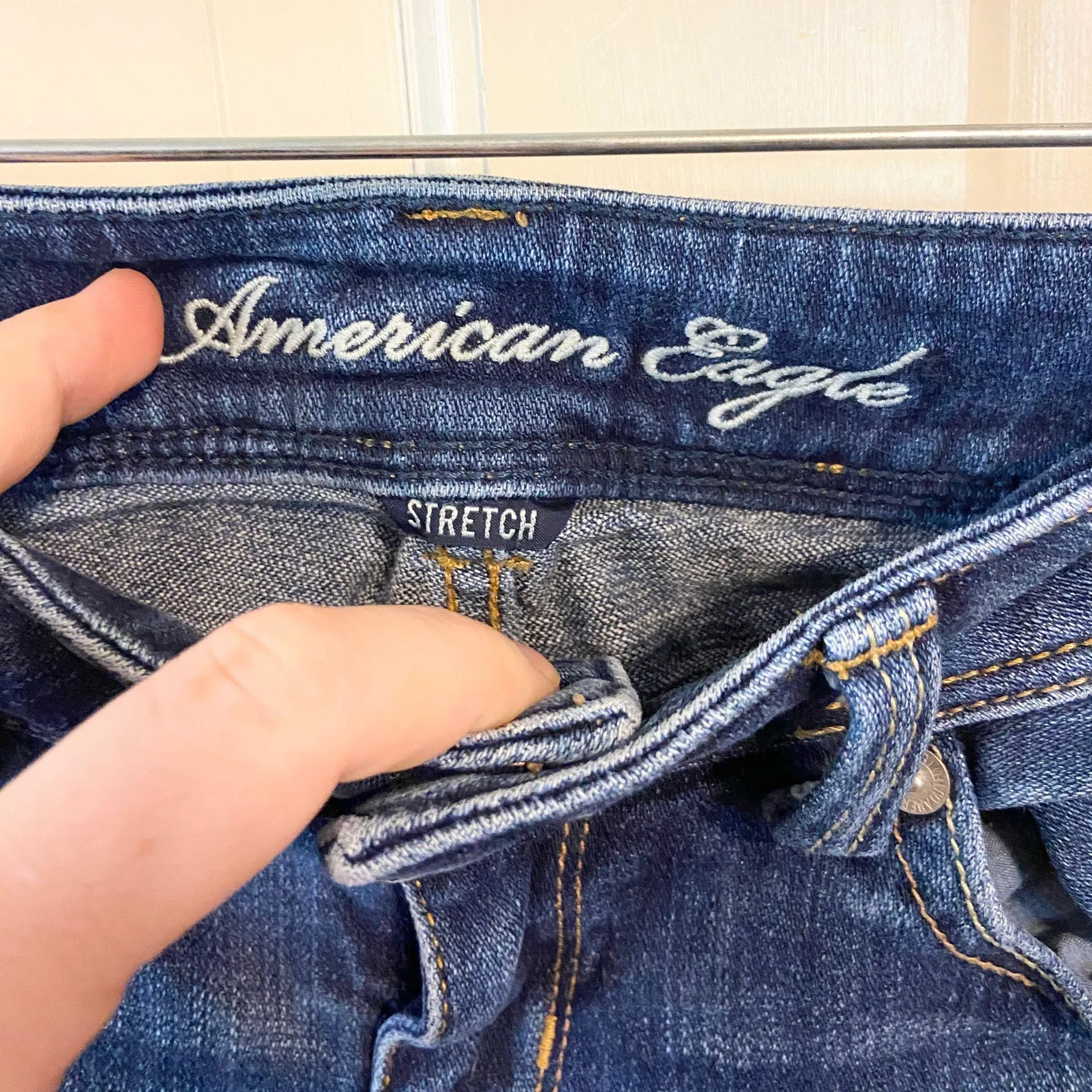 American Eagle dark wash slim boot distressed jean - Image 4