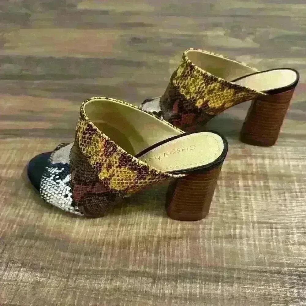 Gibson Latimer Snakeskin multicolor Leather mule block heels Sz‎ 7 - Image 7