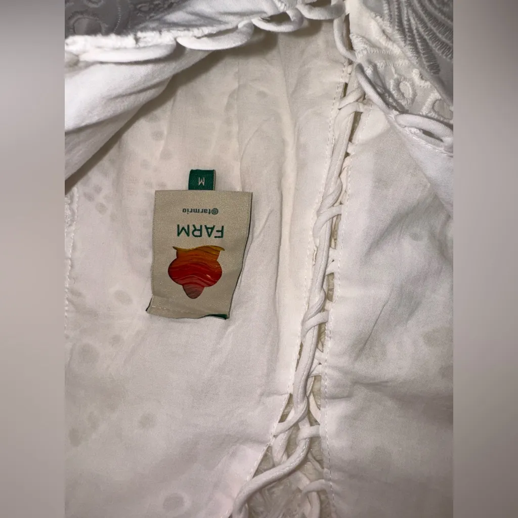 NWOT Farm Rio Eyelet Puff Sleeve Tiered Cotton White Midi Dress sz M - Image 7