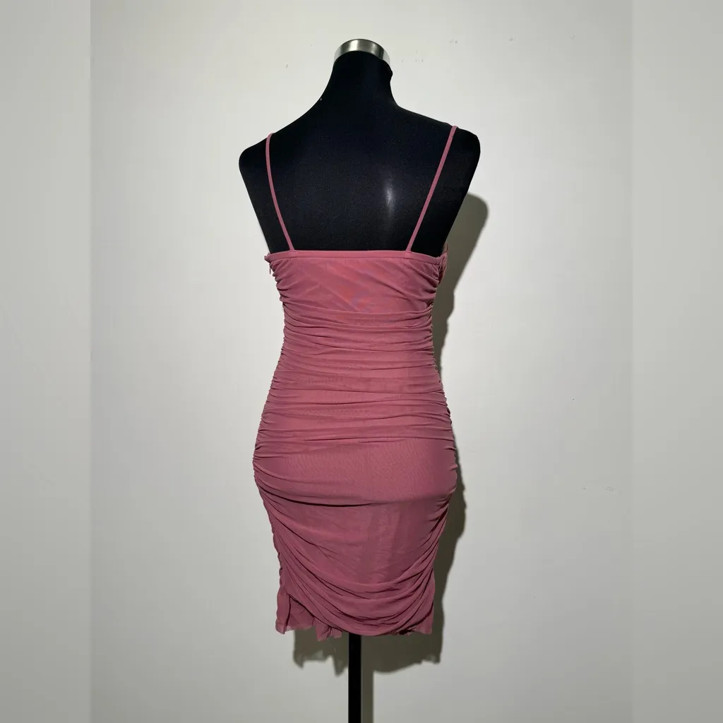 Mouska Ruched Bodycon Slip Dress – Mauve Pink size Large - Image 5