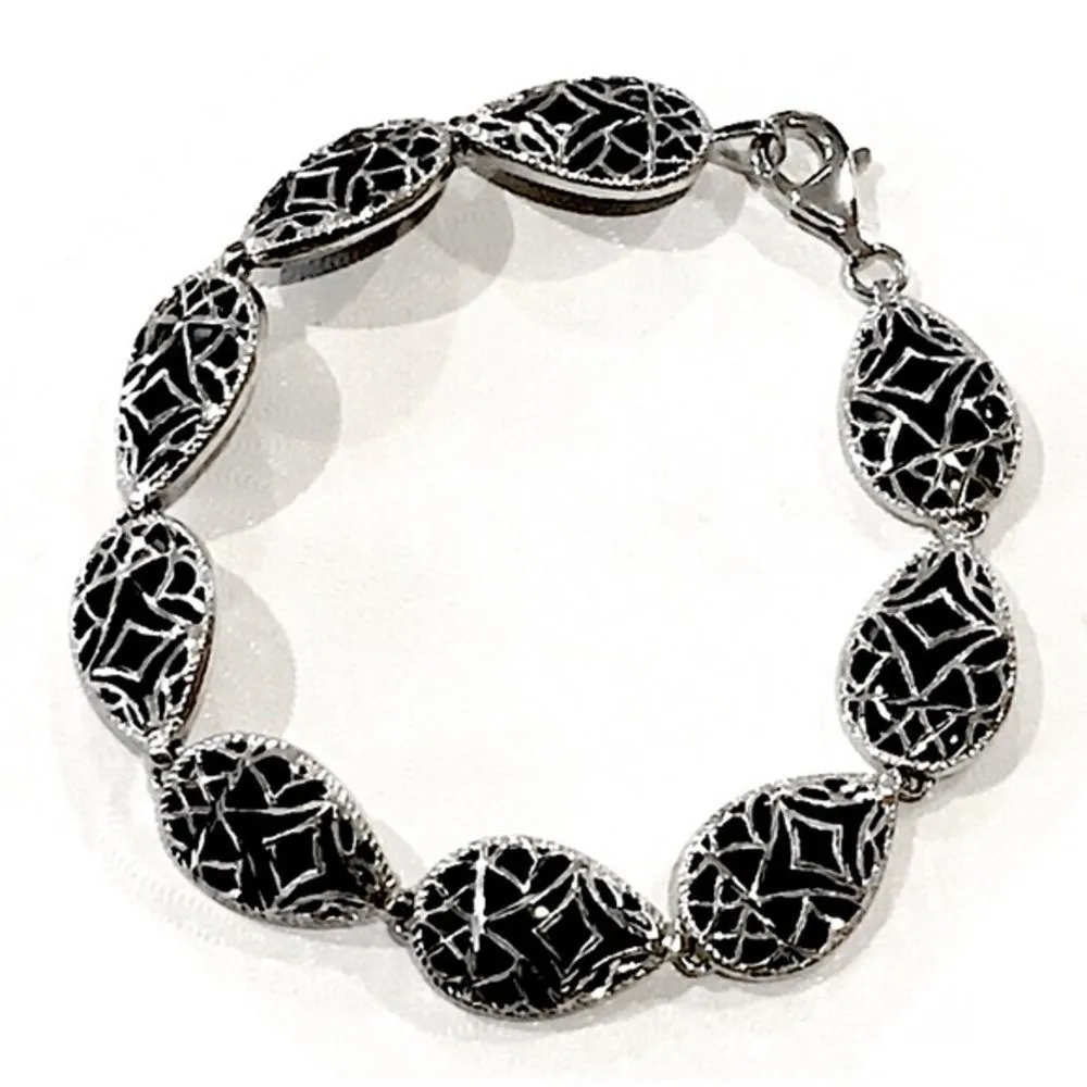 Black Onyx & Sterling Silver Filigree Bracelet - Image 3