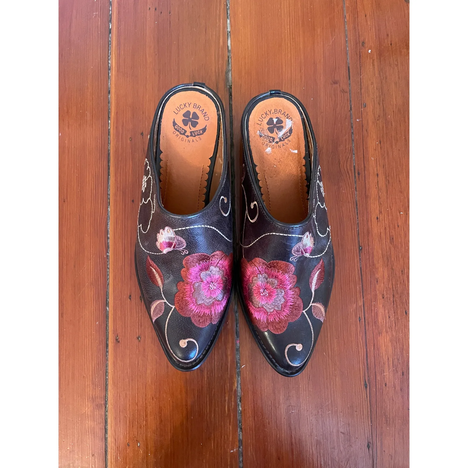 Lucky Brand Originals Embroidered Leather Mule Clogs Floral Women’s 7.5 - Image 2
