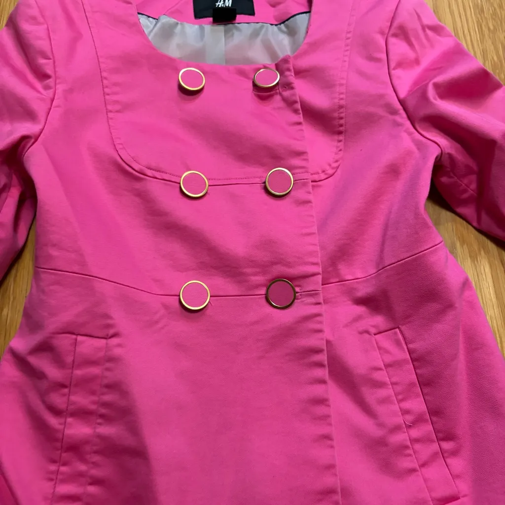 H&M Blazer Hot Pink Women’s Sz 4 Double Breasted Gold Buttons Business Casual - Image 2