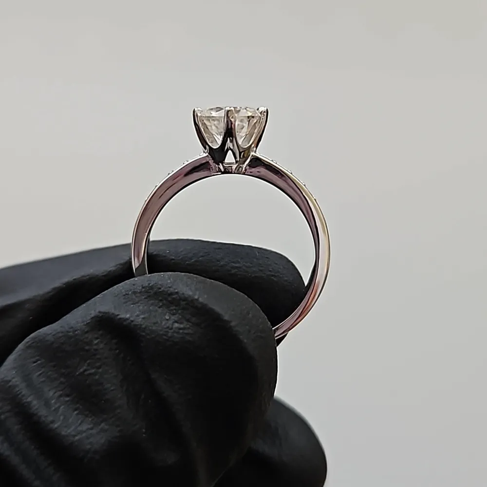 1ct Round Moissanite Ring with CZ side Stones - Image 3