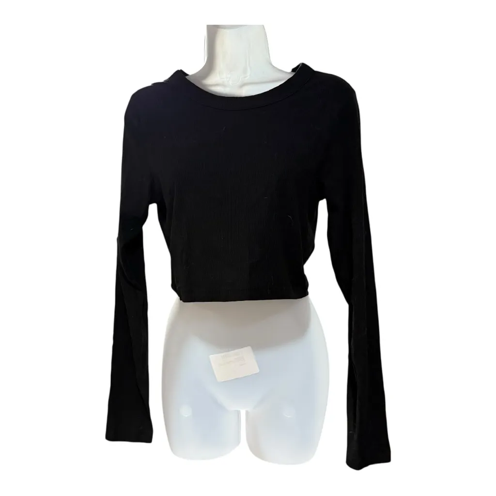 PINK VS Black Cropped Long Sleeve Top Y2K Minimal Clean Girl Basic - Image 3