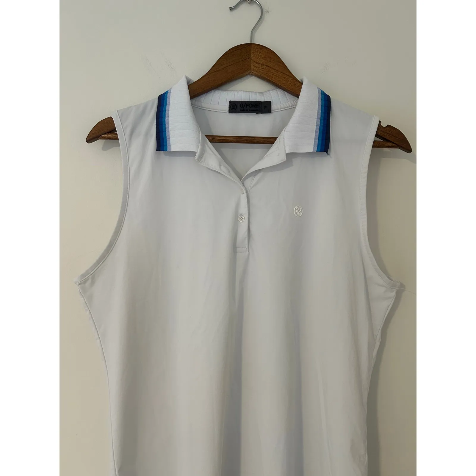 G/FORE Pleated Collar Sleeveless Polo Golf Athletic Shirt White Blue Gradient XL - Image 3