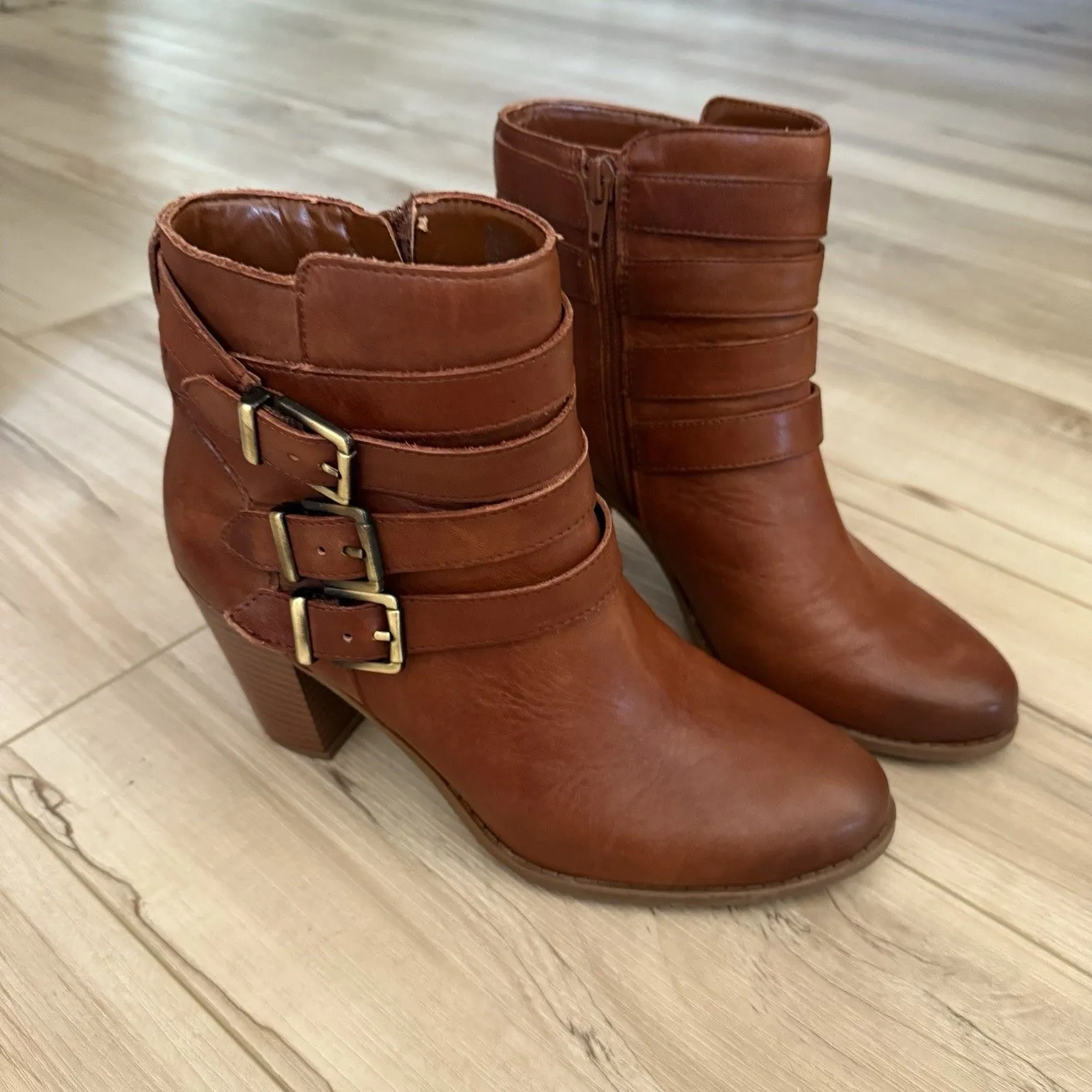 INC International Concepts Womens Leather Brown Chestnut Ankle Booties Size 8 - Image 2