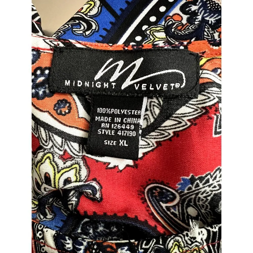 Midnight Velvet size XL blouse side tie paisley print short sleeves boat neck - Image 8