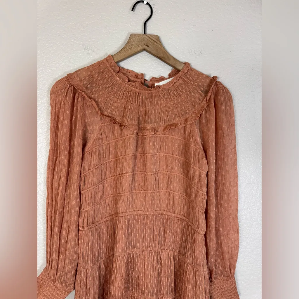 By Anthropologie Dalia Ruffle Smocked Long Sleeve Mini Dress Pink Rose size XS - Image 10