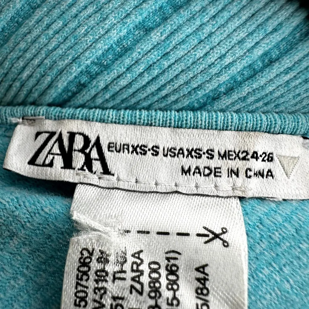 ZARA Seamless Asymmetric Dress One Shoulder Bodycon Ribbed Knit Neon Blue XS-S - Image 3