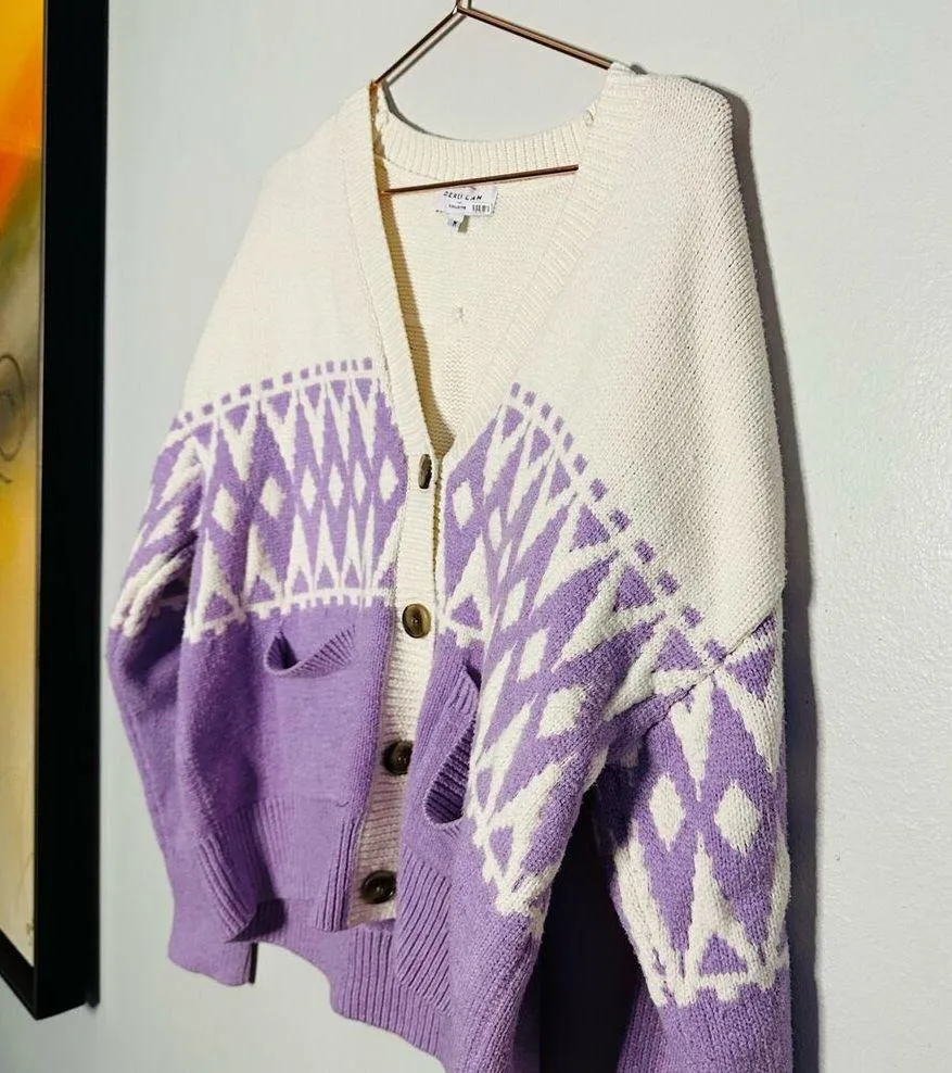 Derek Lam 10 Crosby Fair Isle Wool-Blend Cardigan Size Medium - Image 4