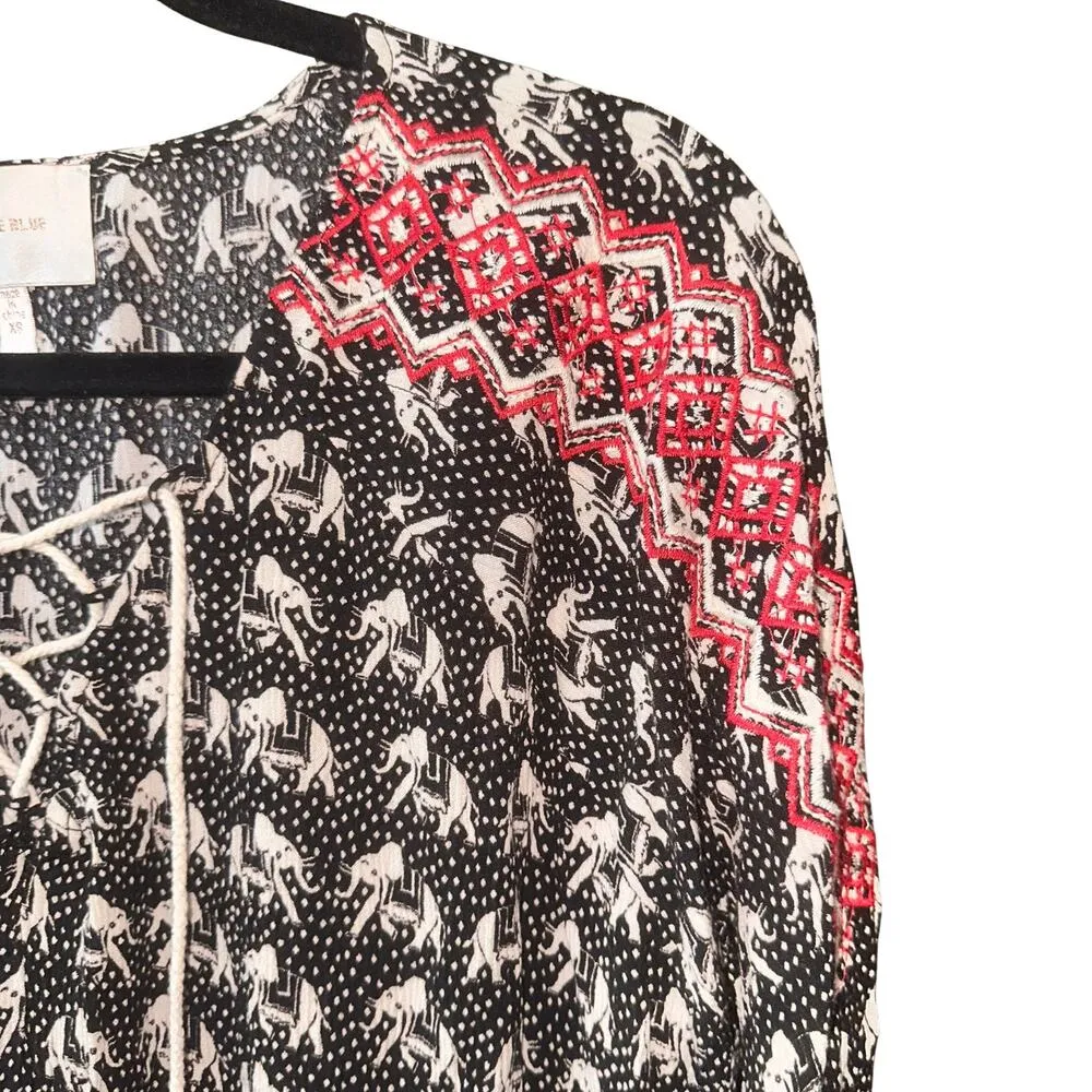 Skies are Blue Womens Pullover Long Sleeve Lace Up Blouse Casual Top Black XS - Image 5