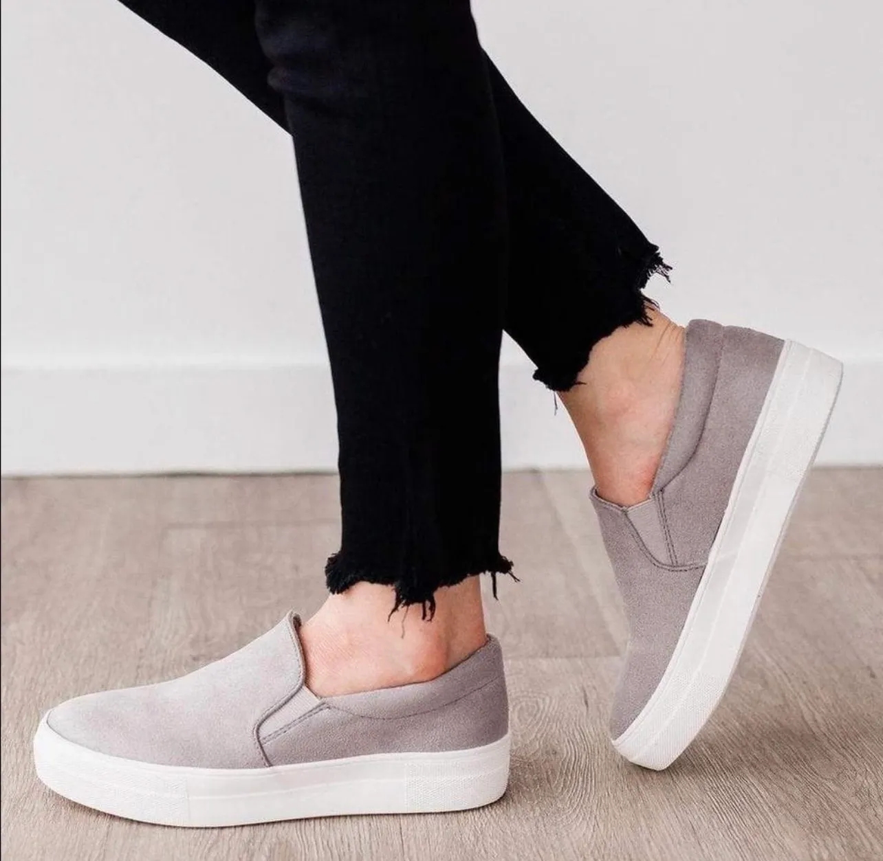 Gray Micro Suede Slip On Sneakers - Image 3