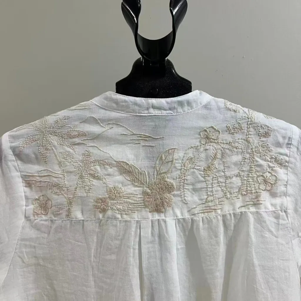 NWOT Johnny Was Embroidered Floral Cream Cotton Button Tunic Blouse Size S - Image 12