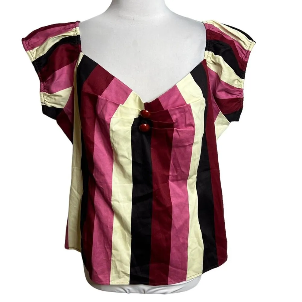 Collectif Dolores Bubble Gum Stripe 50’s Top Multi Colour Sz 24 Pink - Image 3