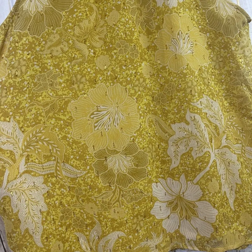 Cupcakes and Cashmere Top Womens Small Yellow Floral Blouse Halter Flirty Dressy - Image 9