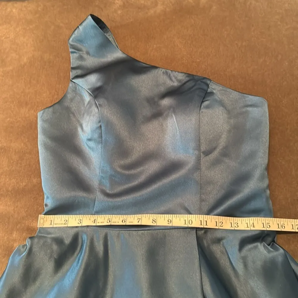 Women’s Blue One Shoulder Full Length Satin Prom Party Dress Corset Back Size 12 - Image 9
