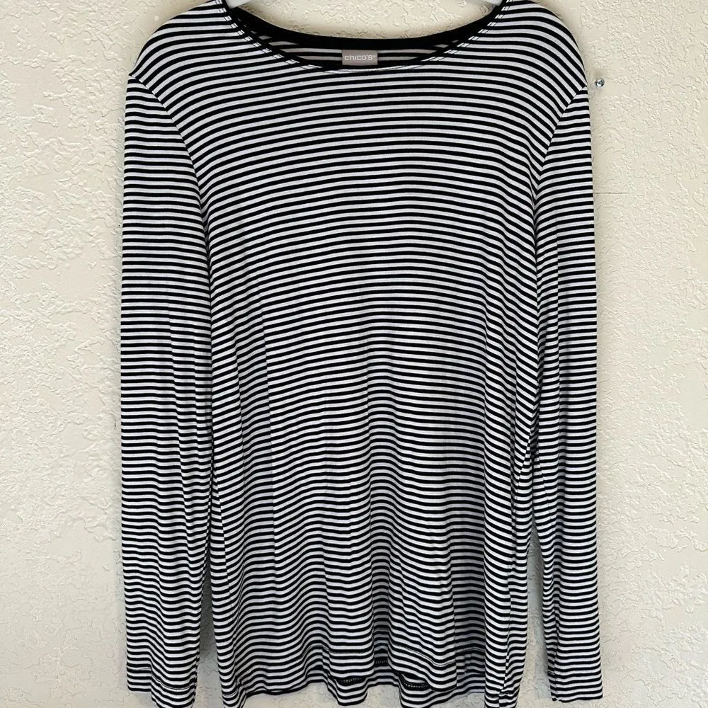 Chico's Black‎ and White Striped Long Sleeve Tunic - Medium - Image 10