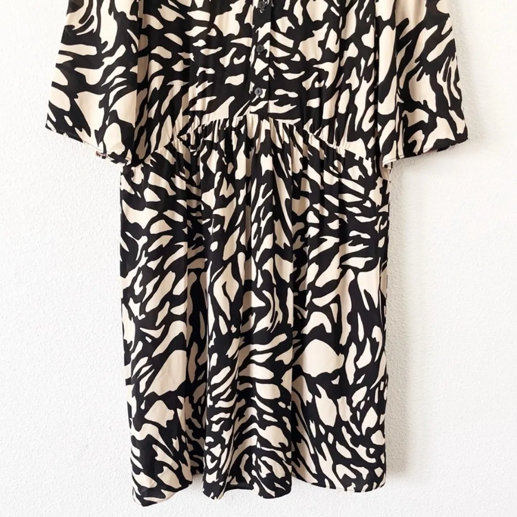 BA&SH Groove Graphic Print Shirt Dress in Black and Tan - Image 6