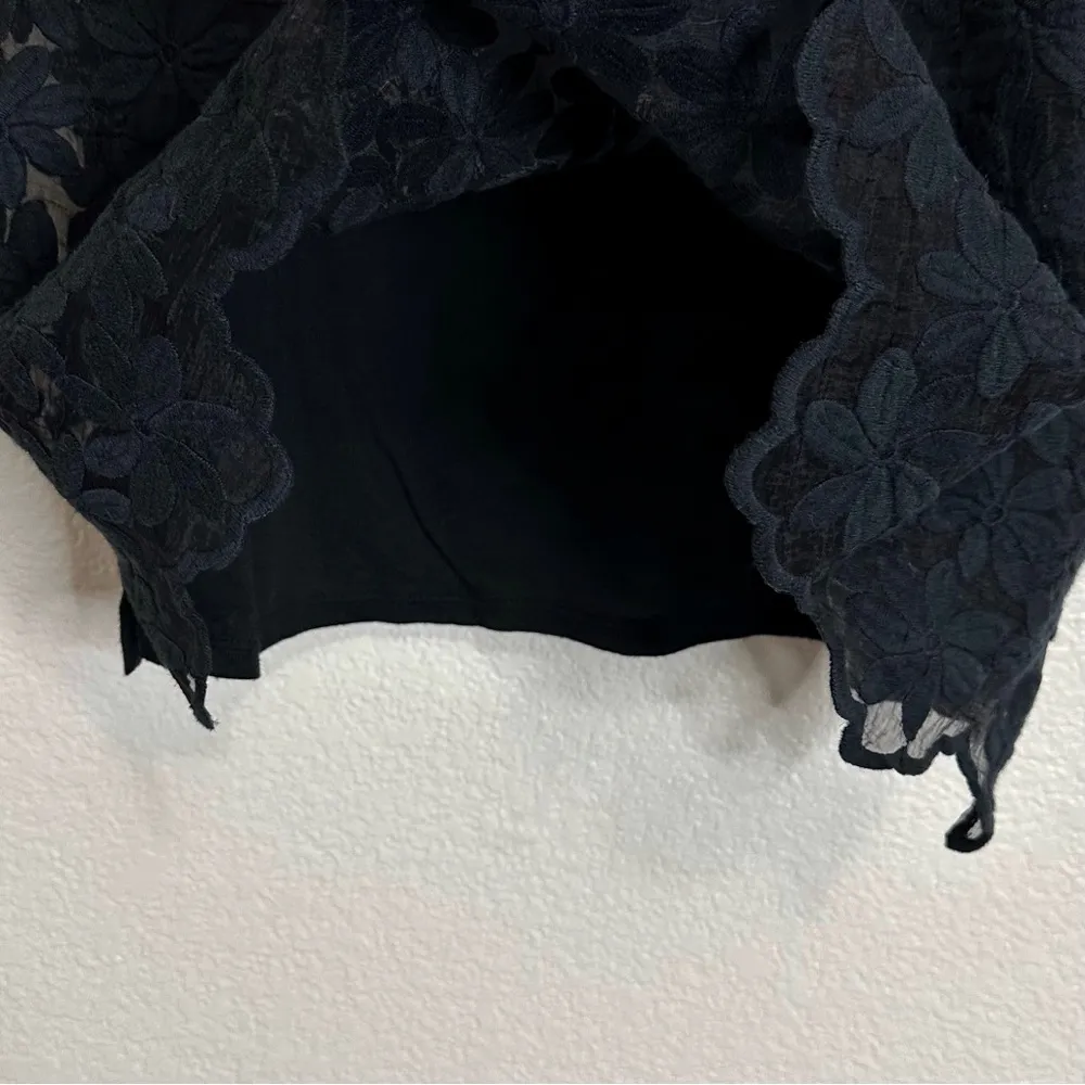 J. Crew Embroidered Floral Lace Overlay Black Tank Top, Size XL - Image 4