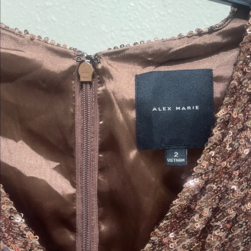 Alex Marie Bronze/copper Sequin Elegant Gown Elbow Length Sleeve Dress - Image 7