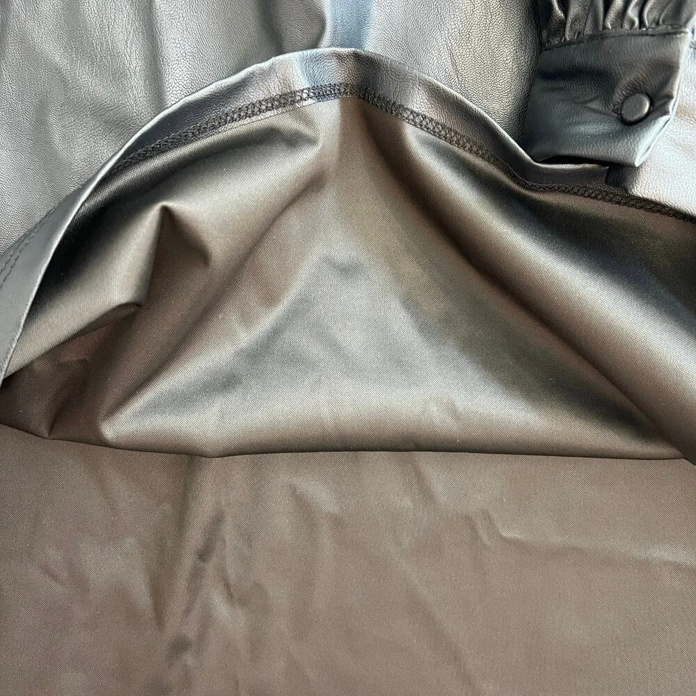 Who What Wear Vegan Leather Black Mock Neck Long Sleeve A-Line Dress NWT Size M - Image 7