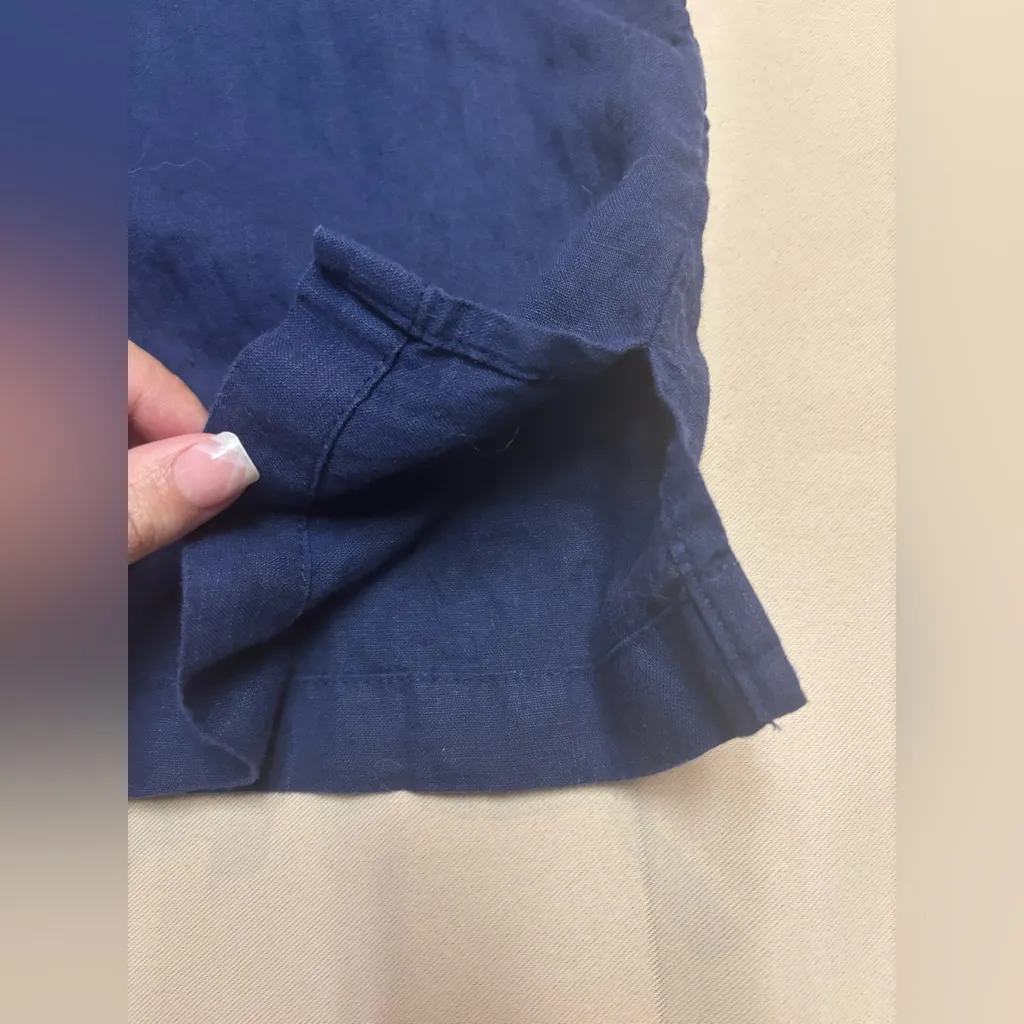 Isaac Mizrahi 100% Linen Womens Sz M V-Neck Blouse Tunic Navy Blue White Trim - Image 14