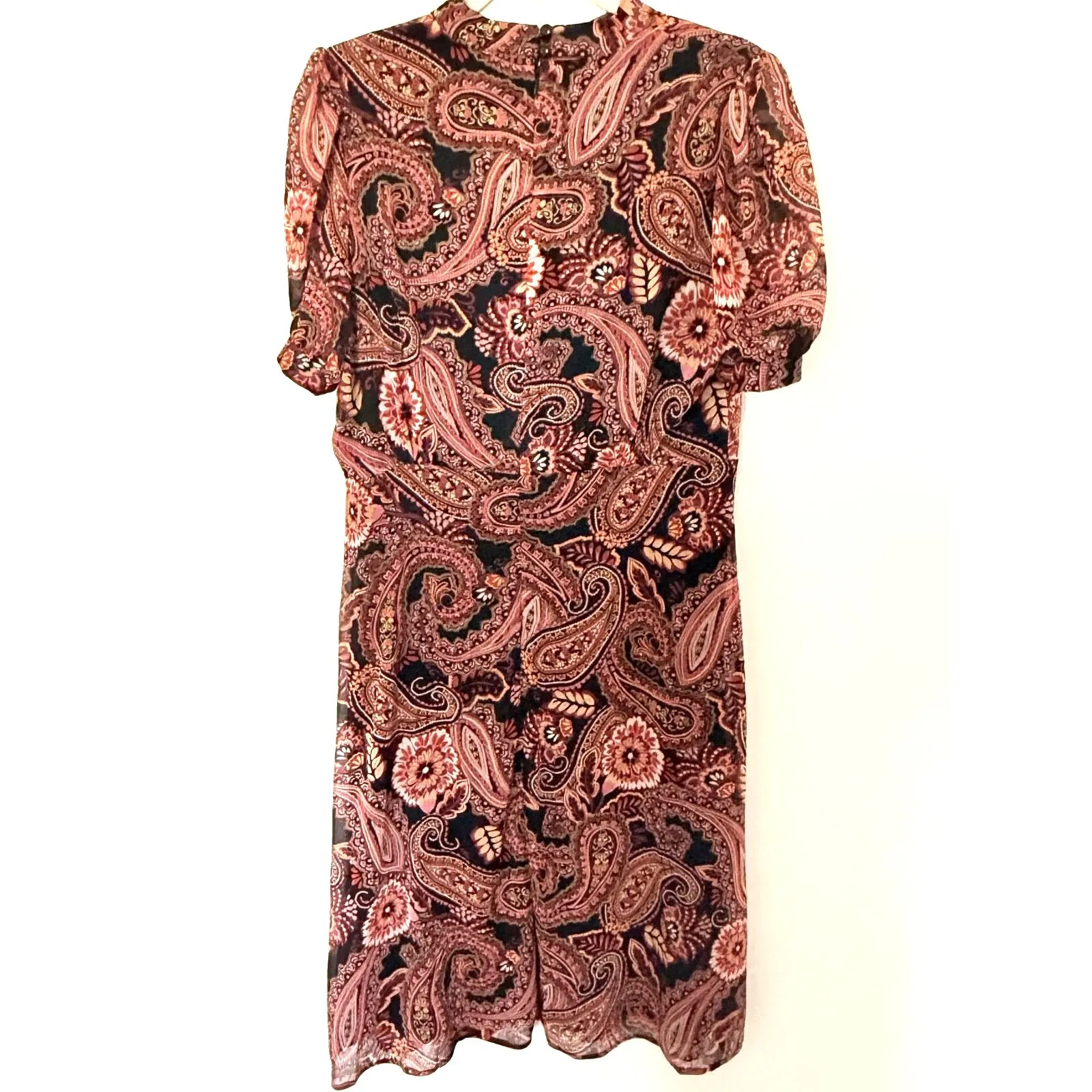 Harper 241 Black Rust Paisley Front Slit Short Sleeve Boho Midi Party Dress Sz 6 Orange - Image 2
