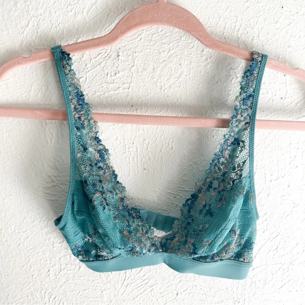 Wacoal Embrace Lace Wire Free Bralette Teal Blue Sz 34 - Image 2