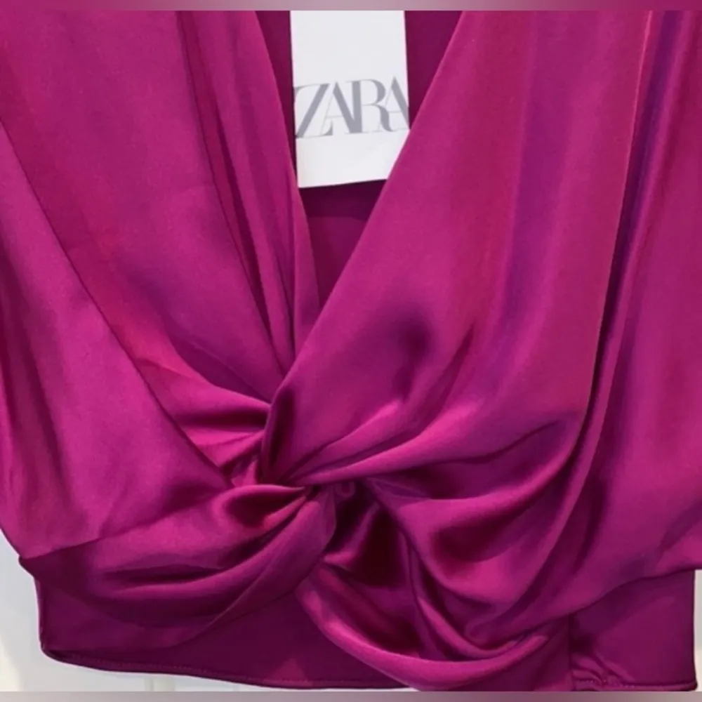 Zara Womens Knotted Satin Effect Cropped Blouse in Purple Size S NWT - Image 14