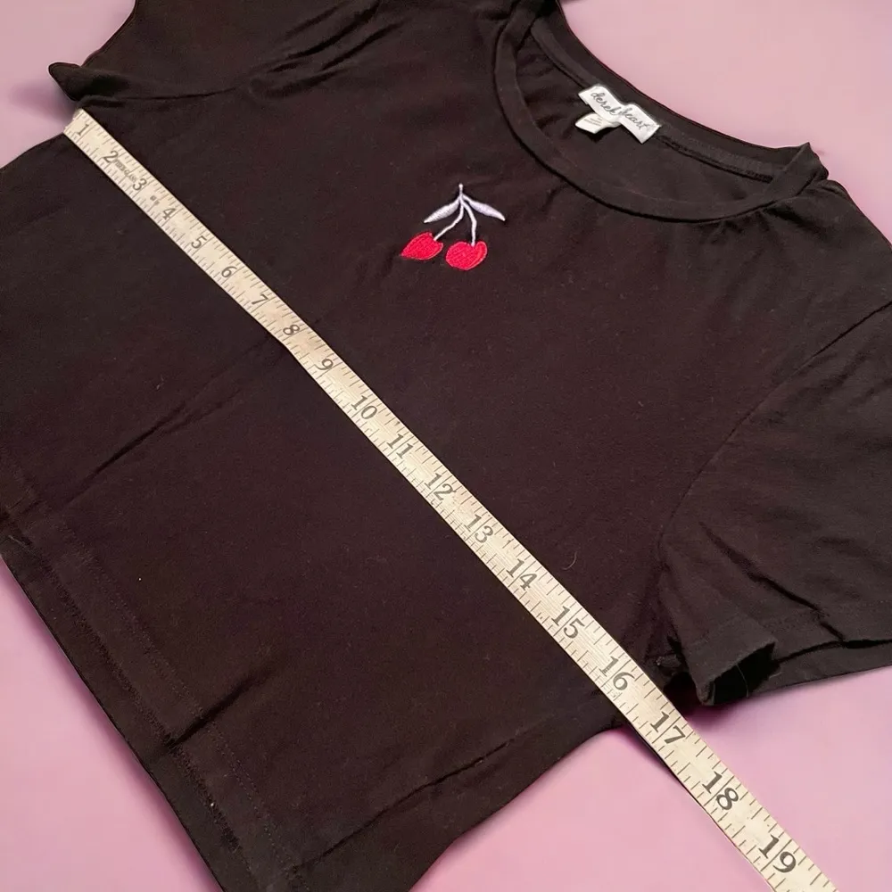 DEREK HEART Black Cherry Embroidered Short Sleeve Crop Top - Image 6