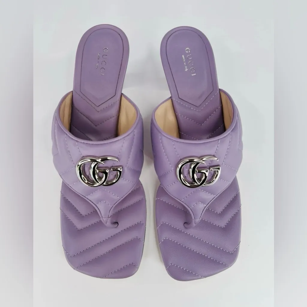 Gucci Marmont Double G Chevron GG Logo Thong Mule Kitten Sandals Size EU 41 - Image 5