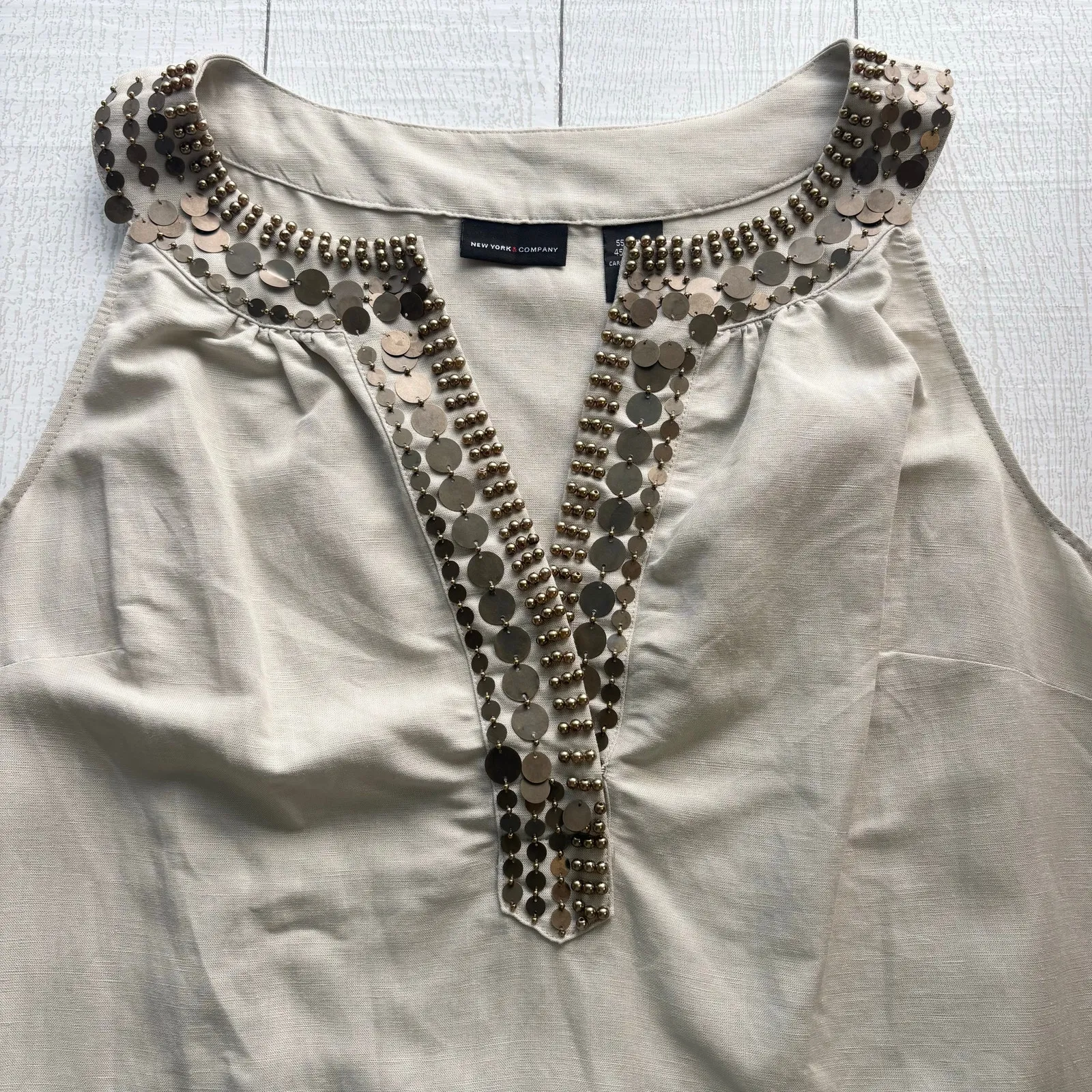 New York & Company Gray Linen Blend Shift Dress Beaded XL - Image 5