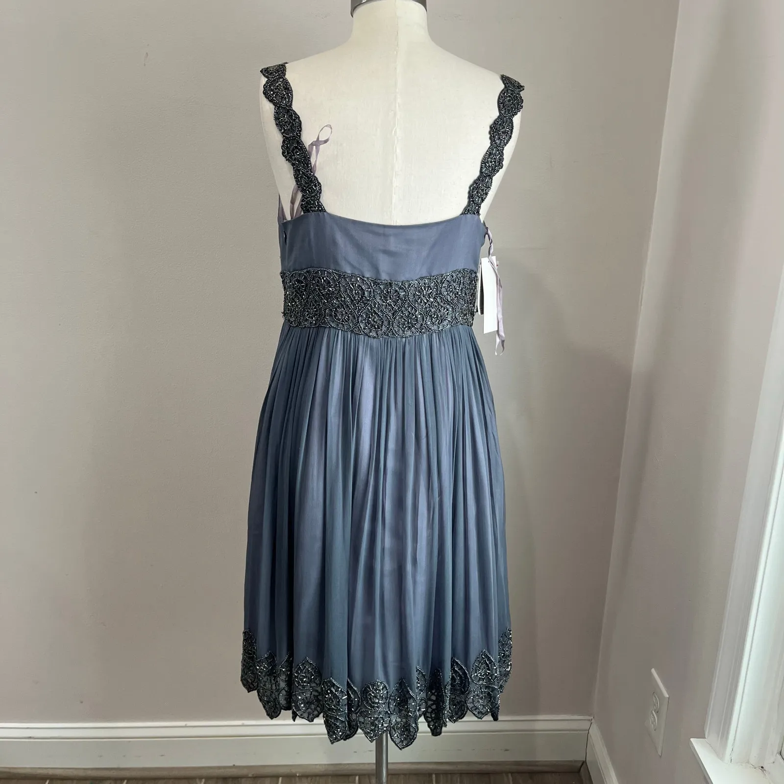 Adrianna Papell Beaded Empire Waist Evening Dress Steel Blue Sz 12 NWT Formal - Image 12